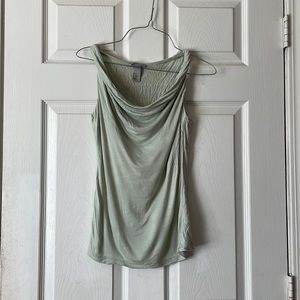 H&M light blue white pastel twisted scoop neck sleeves blouse shirt top sz XS